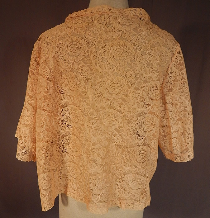  Vintage Silk Pastel Rosette Trim Cream Lace Bolero Boudoir Bed Jacket
The top measures 20 inches long, with a 40 inch bust and a 15 inch back. It is in excellent condition. This is truly a wonderful piece of wearable lingerie lace art! 