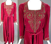 Vintage Bonwit Teller NY Burgundy Red Velvet Gold Soutache Trim Gown Dress
