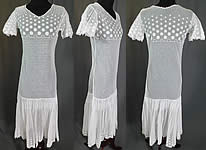 Vintage Polka Dot Embroidered White Tulle Net Pleated Shift Drop Waist Dress