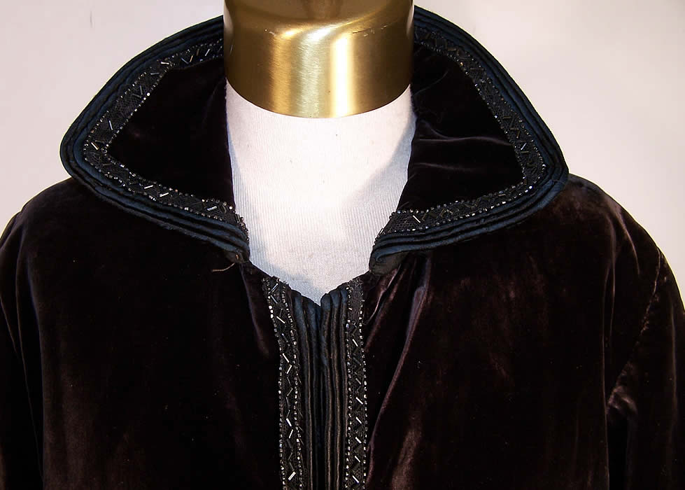 Edwardian Black Velvet Jet Beaded Winter Evening Coat