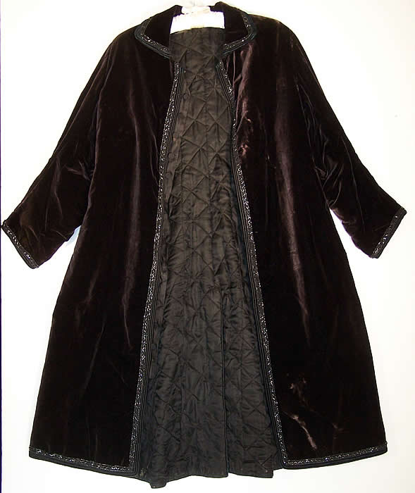 Edwardian Black Velvet Jet Beaded Winter Evening Coat