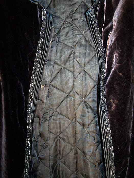 Edwardian Black Velvet Jet Beaded Winter Evening Coat Close up.