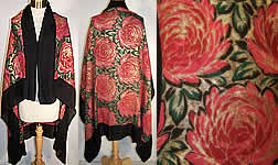 Art Deco Floral Gold Lamé Black Silk Chiffon Shawl