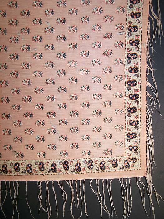  Victorian Pink Challis Wool Roller Print Paisley Shawl