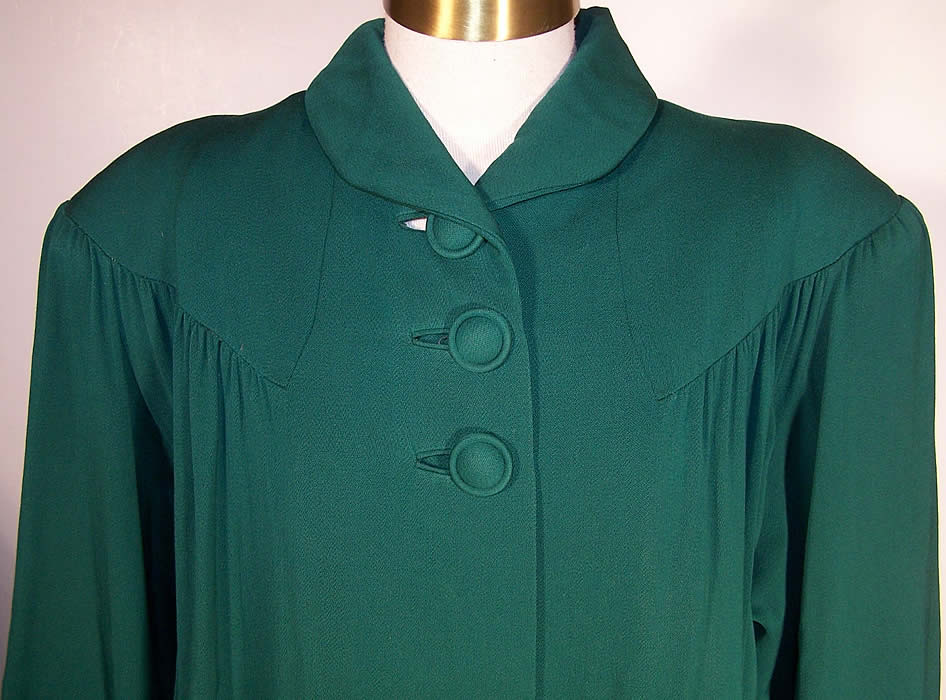 Green Gabardine Long Swing Coat Jacket Back View.