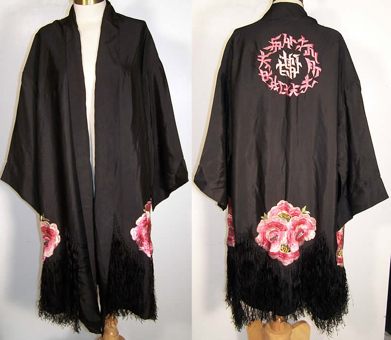  Silk Embroidered Piano Shawl Kimono Robe Coat Front view.