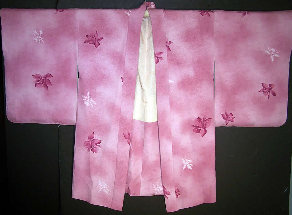 Japanese Haori Orchid Mauve Silk Screen Kimono Jacket