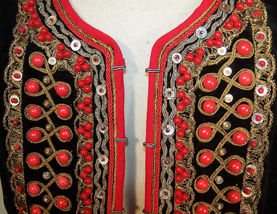 Krakow Women's Coral Beaded Bodice Polish Folk Vest Top Back View.