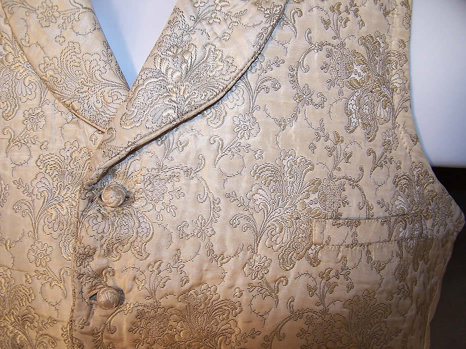 Victorian Gentlemen's Cream Silk Brocade Waistcoat Vest Back View.