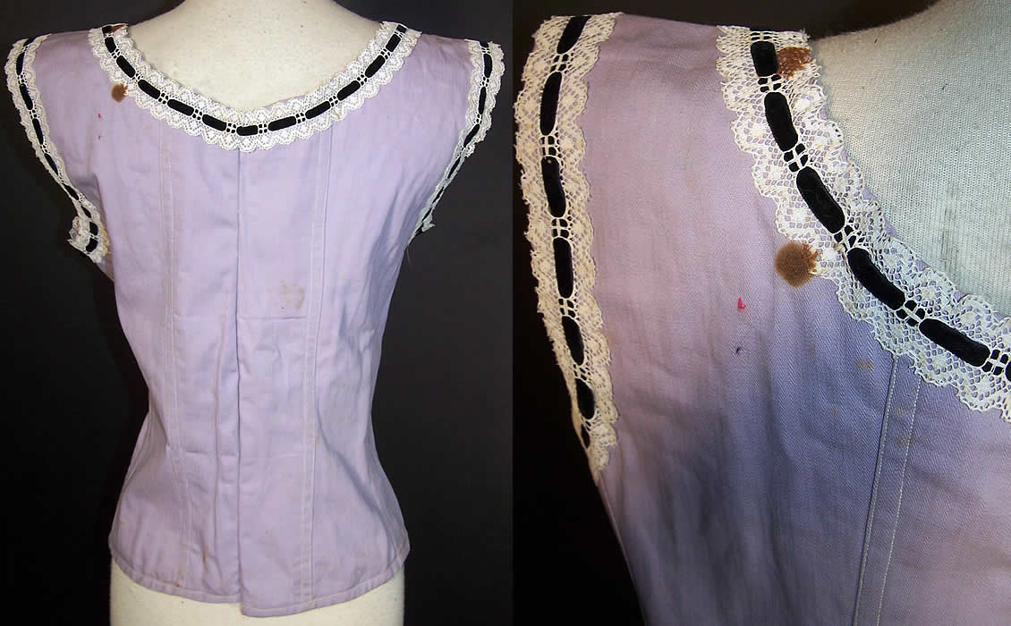 Victorian Lilac Coutil Ribbon Lace Corset Cover Bodice