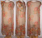 Orange Roses Silk Chiffon Rosette Drop Waist Dress 