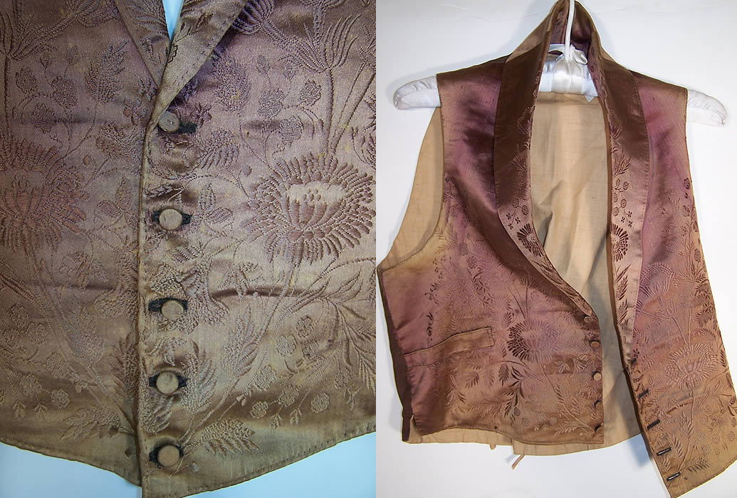 Victorian Gentlemen's Brown Brocade Silk Waistcoat Vest 