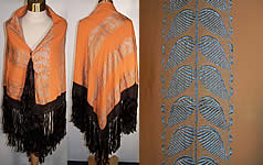 Art Deco Orange Silk Silver Lamé Fringe Shawl 