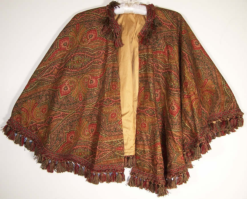 Victorian Paisley Print Linen Tassel Mantle Cape