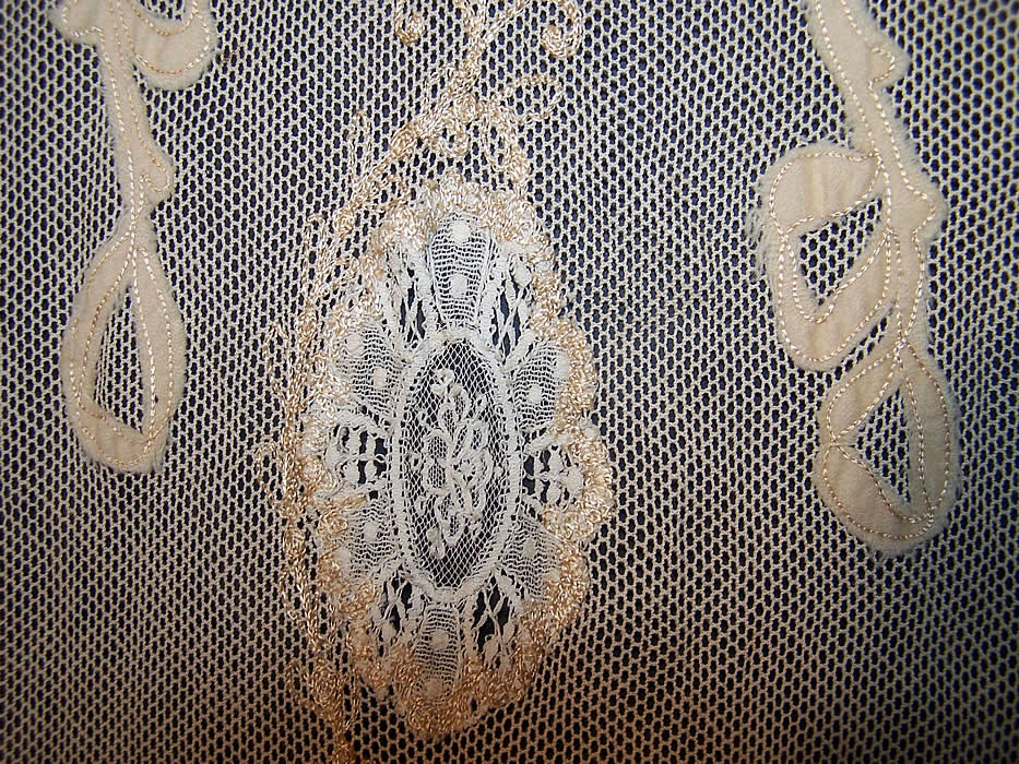 Edwardian Embroidered Net Lace Wedding Gown Dress  Close up.