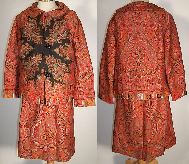 Antique Wool Paisley Shawl Suit Jacket Skirt Set   Front view.