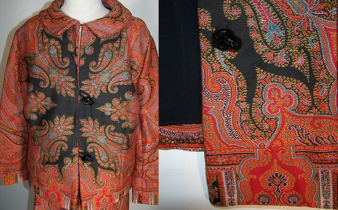 Antique Wool Paisley Shawl Suit Jacket Skirt Set 