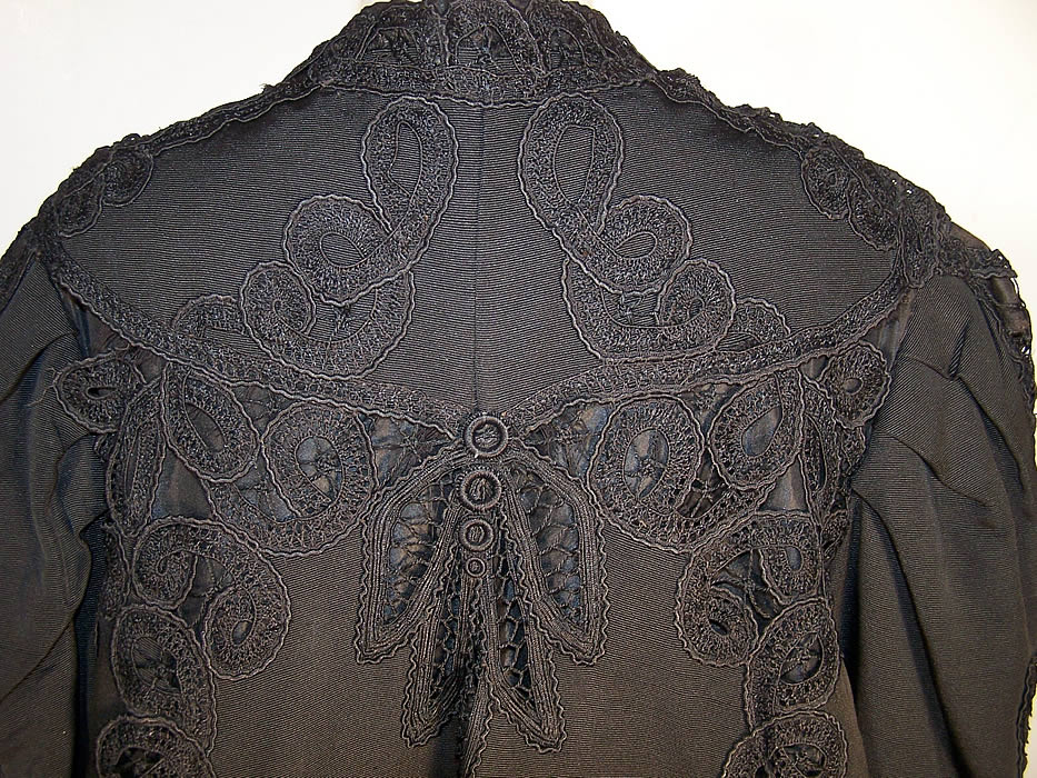 Edwardian Battenburg Tape Lace Black Silk Coat 