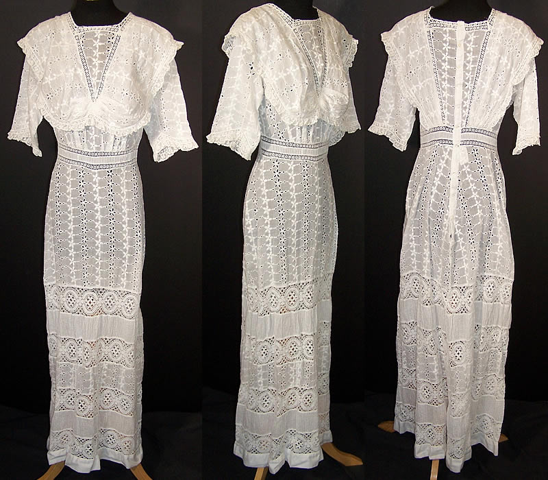 Edwardian White Eyelet Lace Lawn Graduation Tea Dress   Front view.