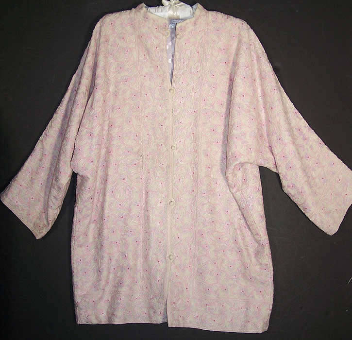 Antique Pink Purple Floral Crewel Work Embroidery Coat 