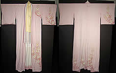 Japanese Geisha Pink Daisy Mon Silk Screen Kimono