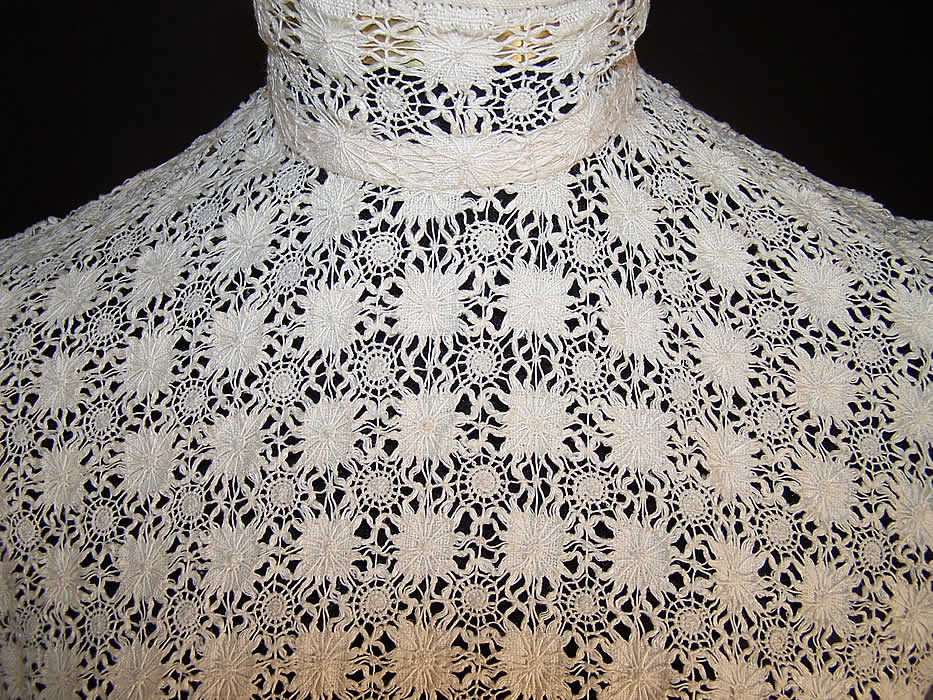 Victorian Antique White Drawnwork Lace Blouse close-up