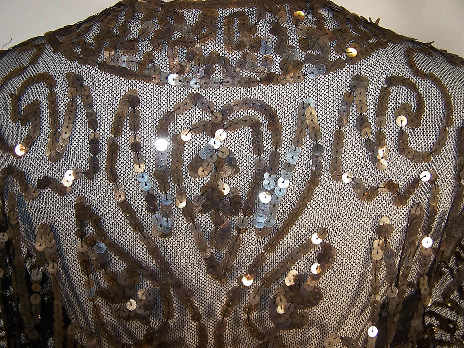 Art Deco Gold Sequin Beaded Bolero Cropped Jacket Close up.