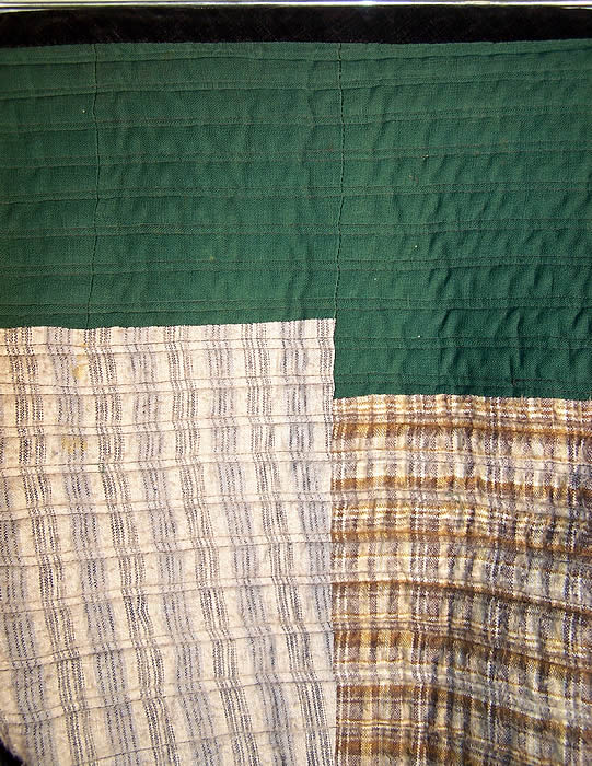 Victorian Green Wool Flannel Lined Quilted Petticoat Skirt  close-up