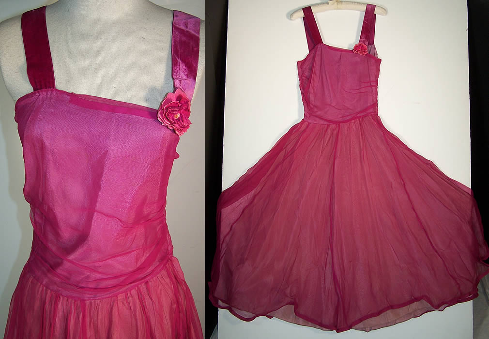 Vintage Fuchsia Pink Silk Chiffon Party Dress