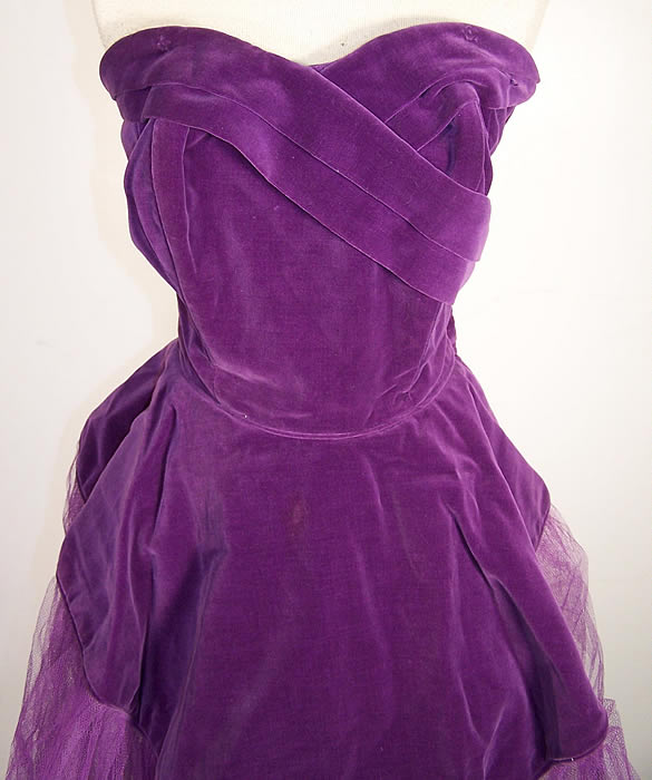 Vintage Purple Velvet Tulle Net Strapless Formal Dress