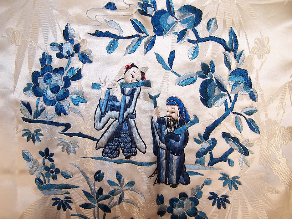 Chinese Eight Immortals Figural Embroidered Robe Coat Close up.