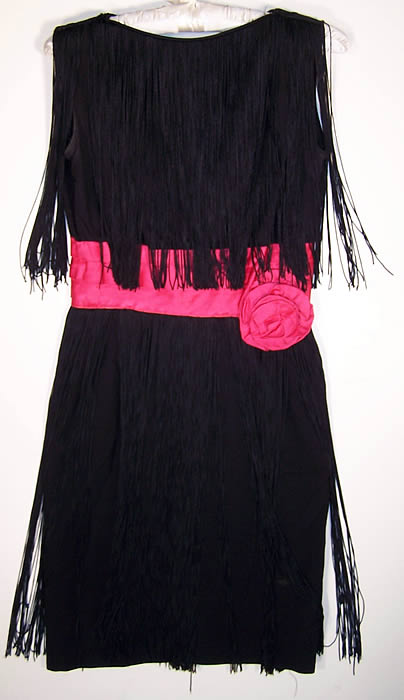  Vintage Sydney North Black Fringe Wiggle Cocktail Dress front view.