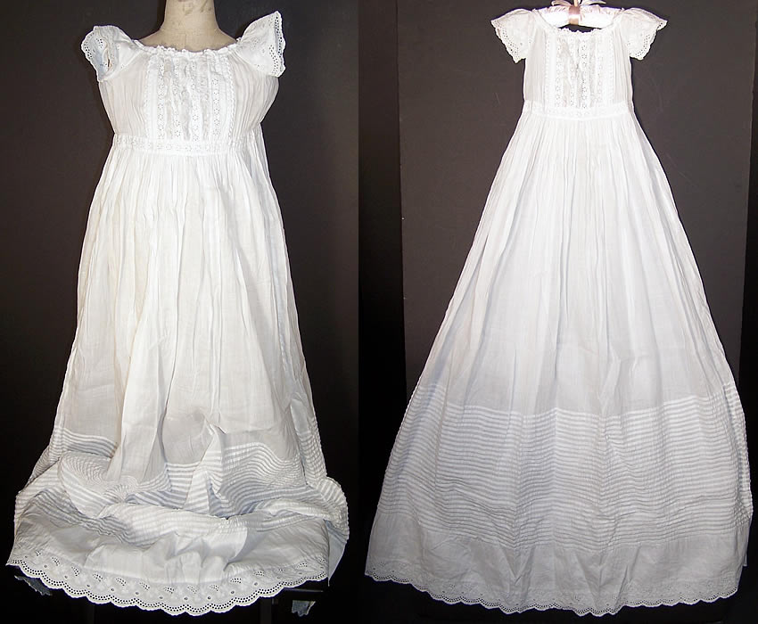  Victorian Ayrshire Whitework Christening Gown Dress Front view.