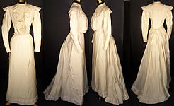 Victorian Cream Wool Bustle Train Wedding Gown Dress