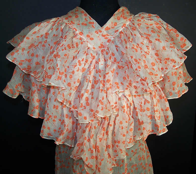 Organdy Orange Daisy Shawl Collar Bias Cut Dress back view.