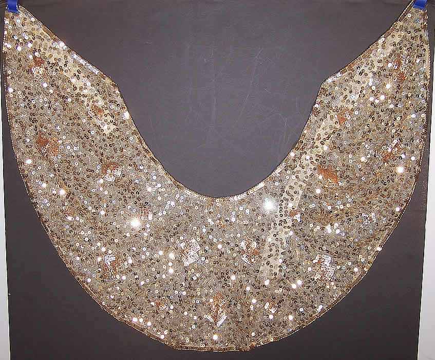 Art Deco Gold Sequin Beaded Shawl Collar Capelet Flat view.