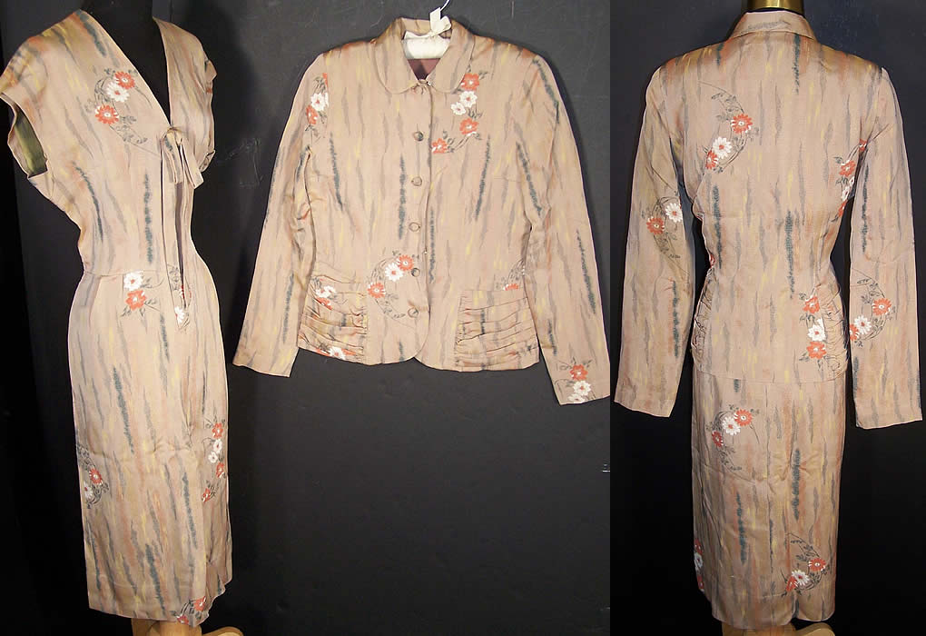 Vintage Japanese Ikat Silk Daisy Dress & Suit Jacket Back View.