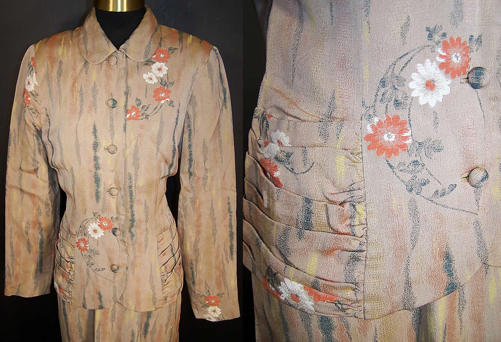 Vintage Japanese Ikat Silk Daisy Dress & Suit Jacket side view.