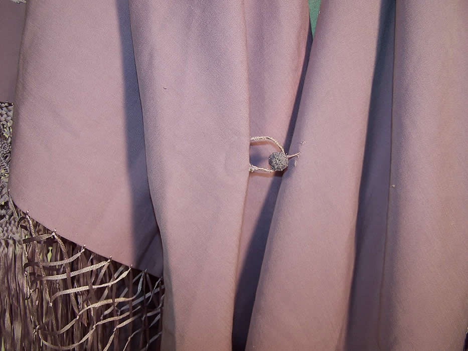 Victorian Antique Lilac Purple Embroidered Wool Shawl Close up.