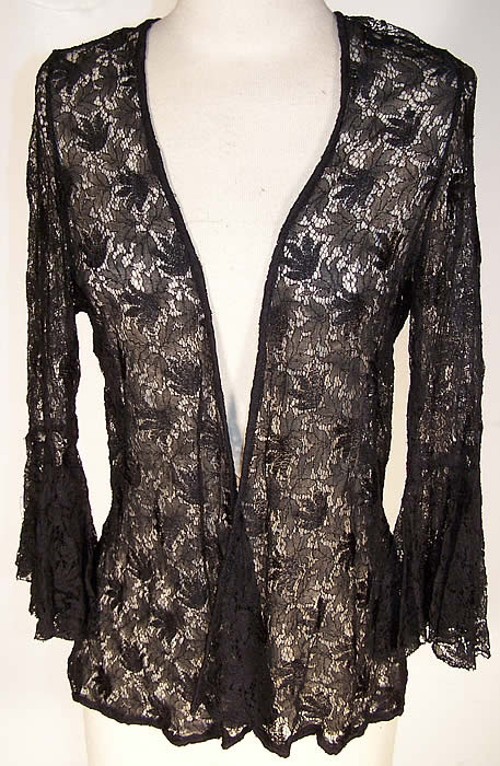 Vintage Sheer Black Lace Bias Cut Dress Slip Jacket view.