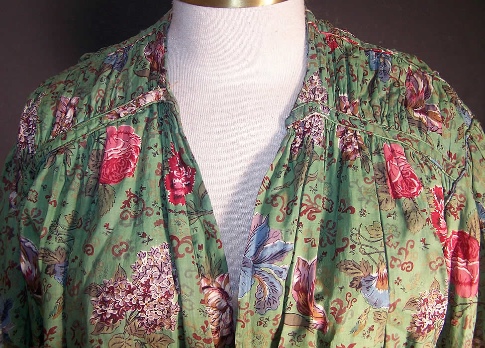 Antique Botanical Green Chintz Roller Print Shirt Jacket Front View.