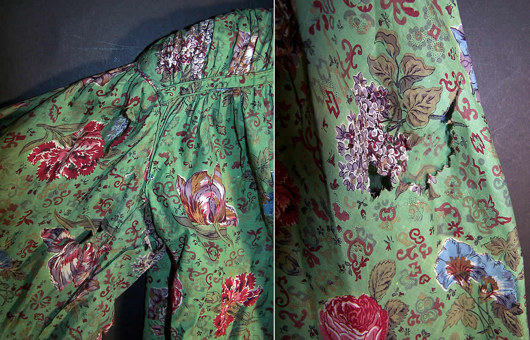 Antique Botanical Green Chintz Roller Print Shirt Jacket Close up.