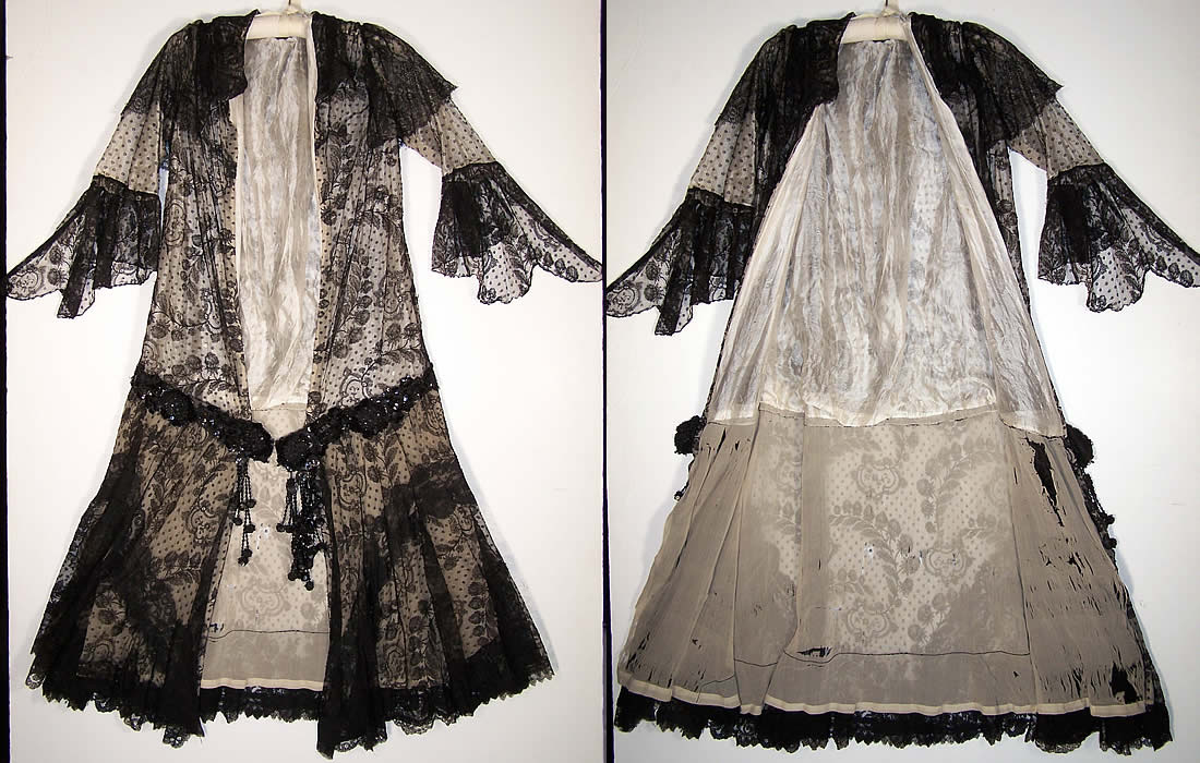 Edwardian Black Chantilly Lace Robe Dressing Gown front view