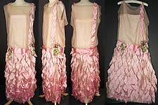 Pink Silk Petal Floral Rosette Drop Waist Flapper Dress 