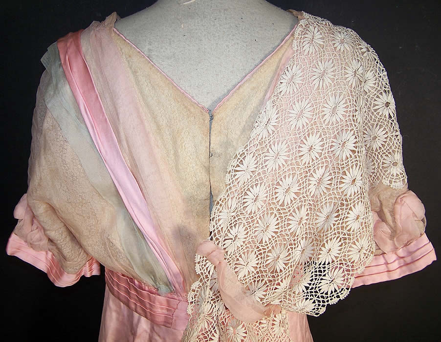 Edwardian Titanic Pink Silk Lace Train Skirt Gown Dress back view.