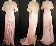 Edwardian Titanic Pink Silk Lace Train Skirt Gown Dress