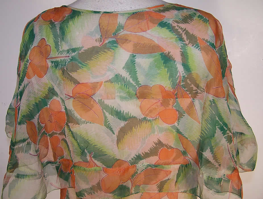 Orange Blossom Floral Print Silk Chiffon Bias Cut Dress back view.