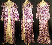 Victorian Purple Silk Print Violet Morning Robe Dress Gown