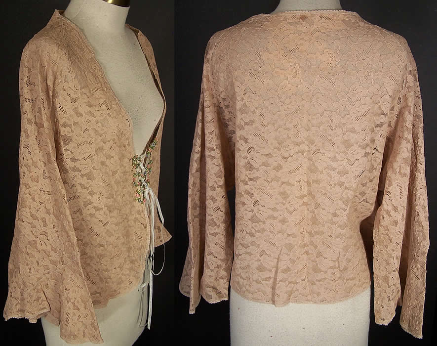 Ecru Bretonne Needle Lace Silk Rosette Corseted Jacket Back View.