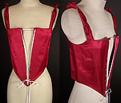 Victorian Red Silk Swiss Waist Corset Corselet Bodice